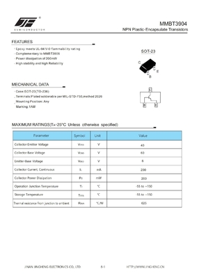 MMBT3904 200 мВт NPN Пластиковые транзисторы с капсулами без света и SOT-23